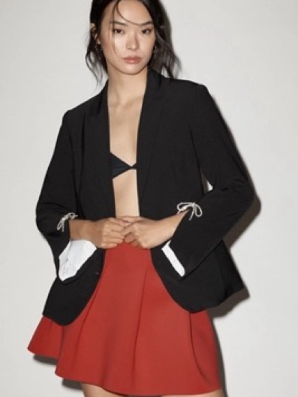 dolan Black Tailored Blazer with Sleeve Bow Accent